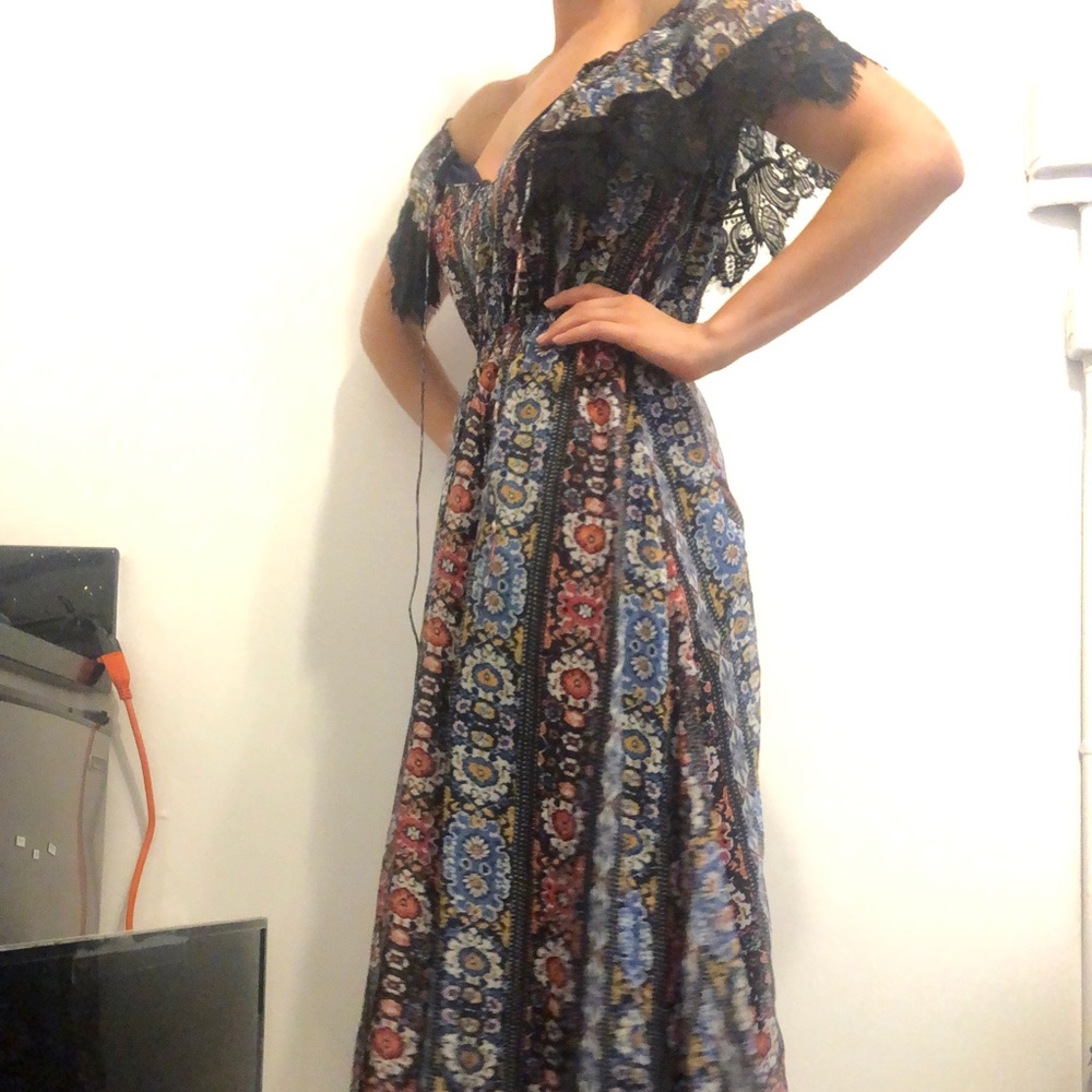 Nasty Gal Blue/Black Flowers Maxi Dress Size M